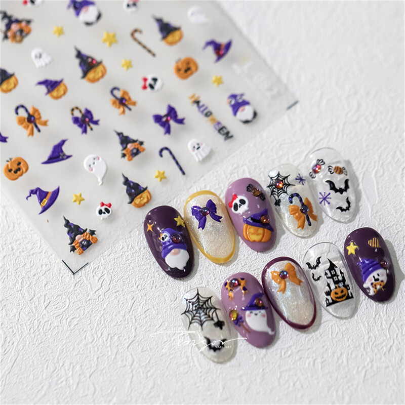 1 τμχ 5D πολύχρωμα στρας Kawaii Pumpkin Ghost Nail Art Halloween αυτοκόλλητα Αυτοκόλλητα μεταφοράς για διακοσμητικά νυχιών Αξεσουάρ