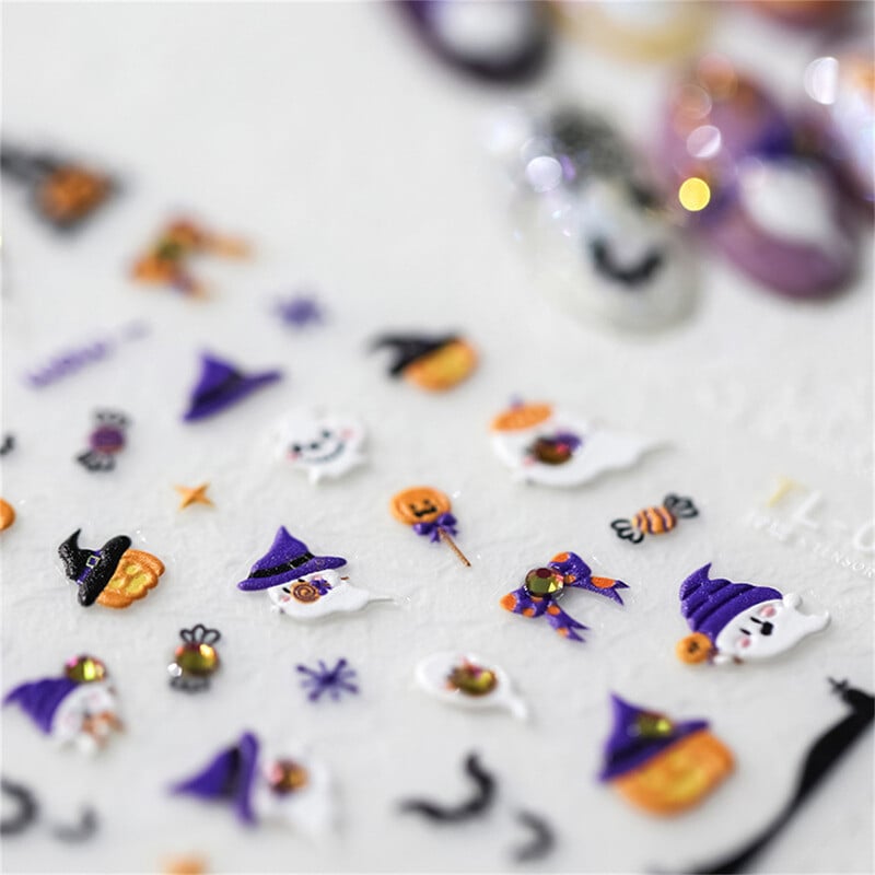 1 τμχ 5D πολύχρωμα στρας Kawaii Pumpkin Ghost Nail Art Halloween αυτοκόλλητα Αυτοκόλλητα μεταφοράς για διακοσμητικά νυχιών Αξεσουάρ