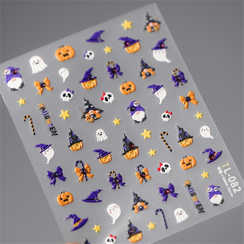 1 τμχ 5D πολύχρωμα στρας Kawaii Pumpkin Ghost Nail Art Halloween αυτοκόλλητα Αυτοκόλλητα μεταφοράς για διακοσμητικά νυχιών Αξεσουάρ