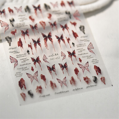 1 τμχ 5D Relief Red Retro Butterfly Nail Art Charms Αυτοκόλλητα Πολυτελή ακρυλικά διακοσμητικά νυχιών Αυτοκόλλητα DIY Διακοσμητικό για μανικιούρ συρόμενο