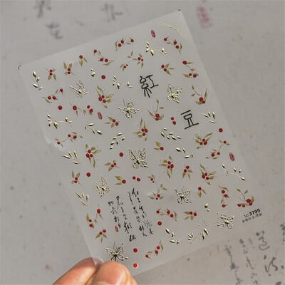 1 τμχ 5D Relief Red Retro Butterfly Nail Art Charms Αυτοκόλλητα Πολυτελή ακρυλικά διακοσμητικά νυχιών Αυτοκόλλητα DIY Διακοσμητικό για μανικιούρ συρόμενο