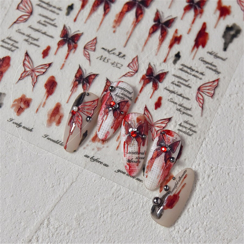 1 τμχ 5D Relief Red Retro Butterfly Nail Art Charms Αυτοκόλλητα Πολυτελή ακρυλικά διακοσμητικά νυχιών Αυτοκόλλητα DIY Διακοσμητικό για μανικιούρ συρόμενο