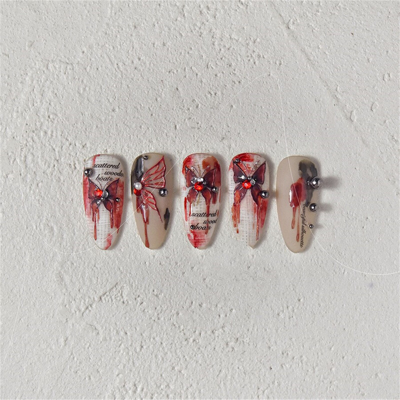1 τμχ 5D Relief Red Retro Butterfly Nail Art Charms Αυτοκόλλητα Πολυτελή ακρυλικά διακοσμητικά νυχιών Αυτοκόλλητα DIY Διακοσμητικό για μανικιούρ συρόμενο