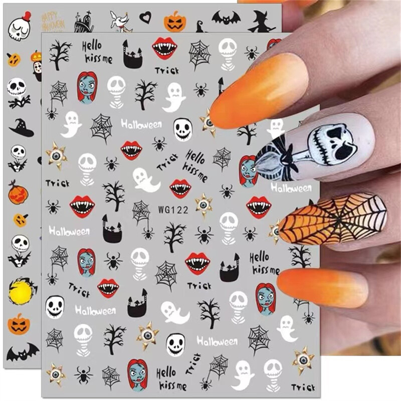 1 τμχ 3D Skull Pumpkin Head Bat Αυτοκόλλητα νυχιών Αναλώσιμα για νύχια Sliders νυχιών Halloween Αυτοκόλλητα Διακόσμηση νυχιών Αξεσουάρ για αυτοκόλλητα νυχιών