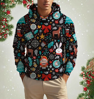 Vyriški kalėdiniai šiauriniai elniai mielo rašto džemperis Laisvalaikis ilgomis rankovėmis laisvas megztinis megztinis Vyriški ir moteriški sportiniai megztiniai drabužiai