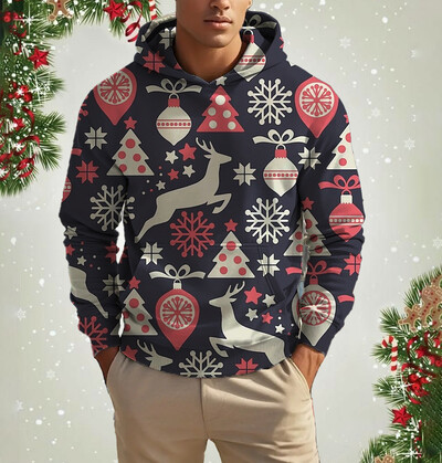 Vyriški kalėdiniai šiauriniai elniai mielo rašto džemperis Laisvalaikis ilgomis rankovėmis laisvas megztinis megztinis Vyriški ir moteriški sportiniai megztiniai drabužiai