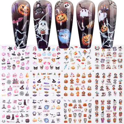 Autocolante de apă pentru unghii Decal de Halloween Fantomă din desene animate Frecati pe glisoare de transfer Gel cu decor cu lumină UV Accesorii pentru manichiură