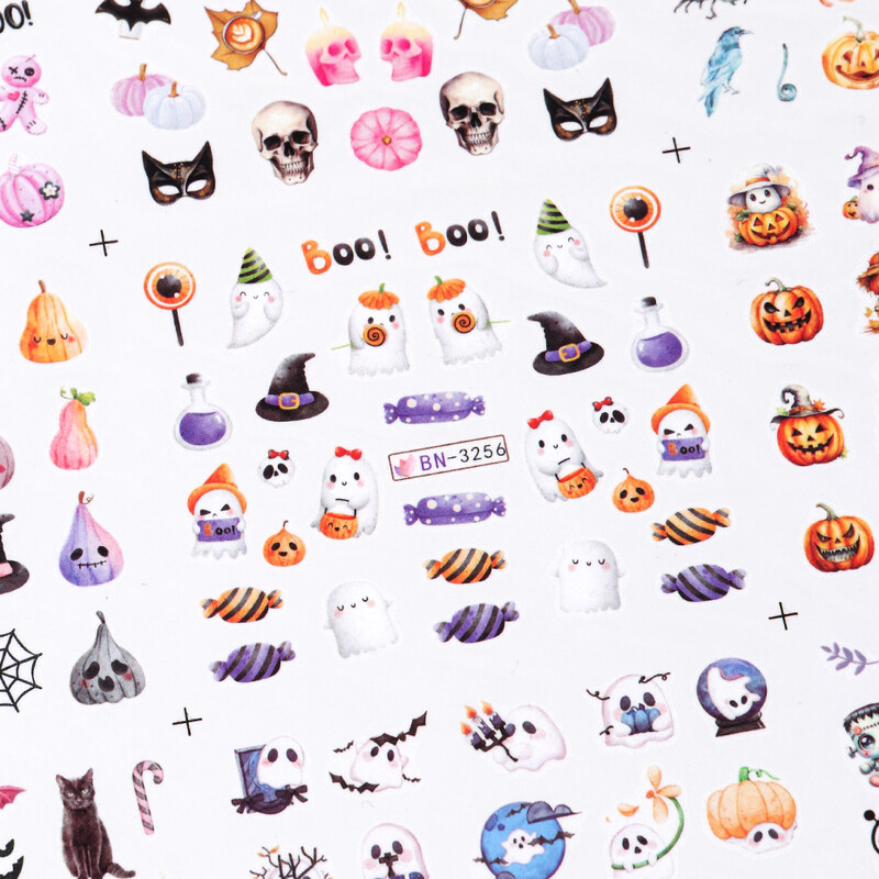 Autocolante de apă pentru unghii Decal de Halloween Fantomă din desene animate Frecati pe glisoare de transfer Gel cu decor cu lumină UV Accesorii pentru manichiură