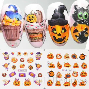 Halloween Pumpkin Ghost Стикери за нокти Ghost Cat Water Decal Slider Bat Cute Eyes Manicure Tattoo Decoration NFBN2773-2784