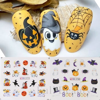 Halloween Pumpkin Ghost Стикери за нокти Ghost Cat Water Decal Slider Bat Cute Eyes Manicure Tattoo Decoration NFBN2773-2784