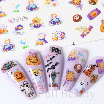 Halloween Pumpkin Ghost Стикери за нокти Ghost Cat Water Decal Slider Bat Cute Eyes Manicure Tattoo Decoration NFBN2773-2784