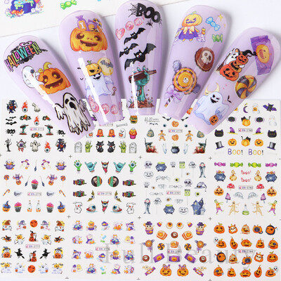 Halloween Pumpkin Ghost Nail Art Matricák Ghost Cat Víz matrica Csúszda Denevér Aranyos Szem Manikűr Tetoválás Dekoráció NFBN2773-2784
