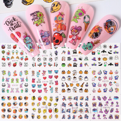 Halloween Pumpkin Ghost Nail Art Matricák Ghost Cat Víz matrica Csúszda Denevér Aranyos Szem Manikűr Tetoválás Dekoráció NFBN2773-2784