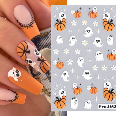 5D Dombornyomott Halloween köröm matricák Koponya Sütőtök Köröm Silder Ghost Bat Pókháló Anime matricák Gravírozott Manikűr Dekoráció