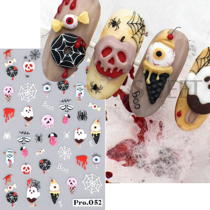 5D reljefne Halloween naljepnice za nokte Lubanja Bundeva Nokti Silder Duh Šišmiš Paukova mreža Anime naljepnice Gravirani ukrasi za manikuru