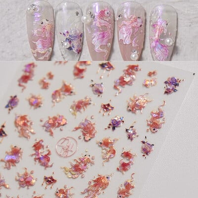 1kom 5D reljefne svjetlucave ribice Nail Art Kawaii naljepnice Ružičasto Žuto Crvene Samoljepljive Transfer Ukrasi za nokte Klizne naljepnice Uradi sam