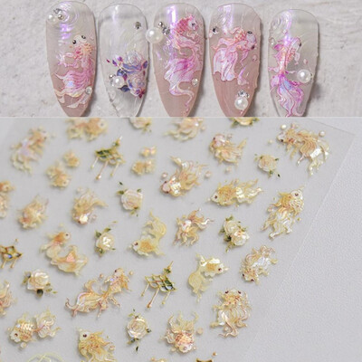 1kom 5D reljefne svjetlucave ribice Nail Art Kawaii naljepnice Ružičasto Žuto Crvene Samoljepljive Transfer Ukrasi za nokte Klizne naljepnice Uradi sam