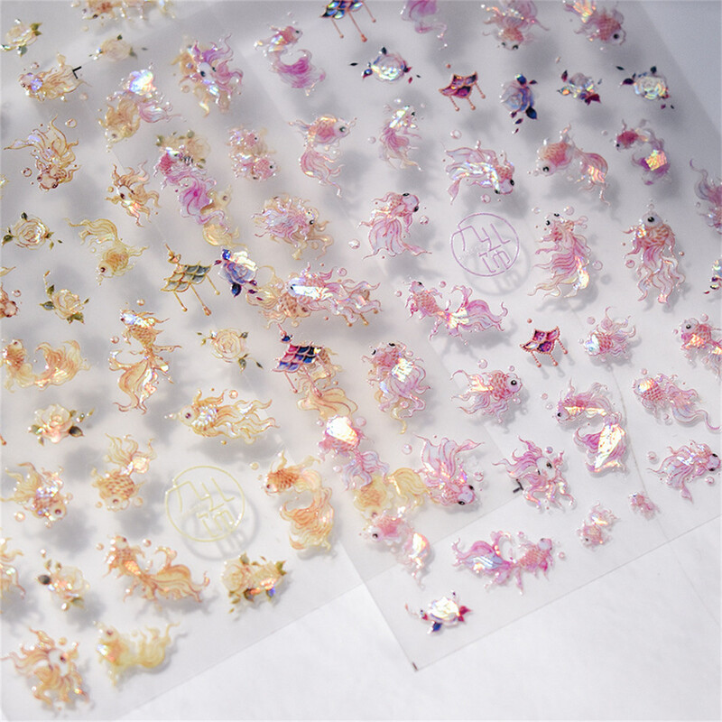 1kom 5D reljefne svjetlucave ribice Nail Art Kawaii naljepnice Ružičasto Žuto Crvene Samoljepljive Transfer Ukrasi za nokte Klizne naljepnice Uradi sam