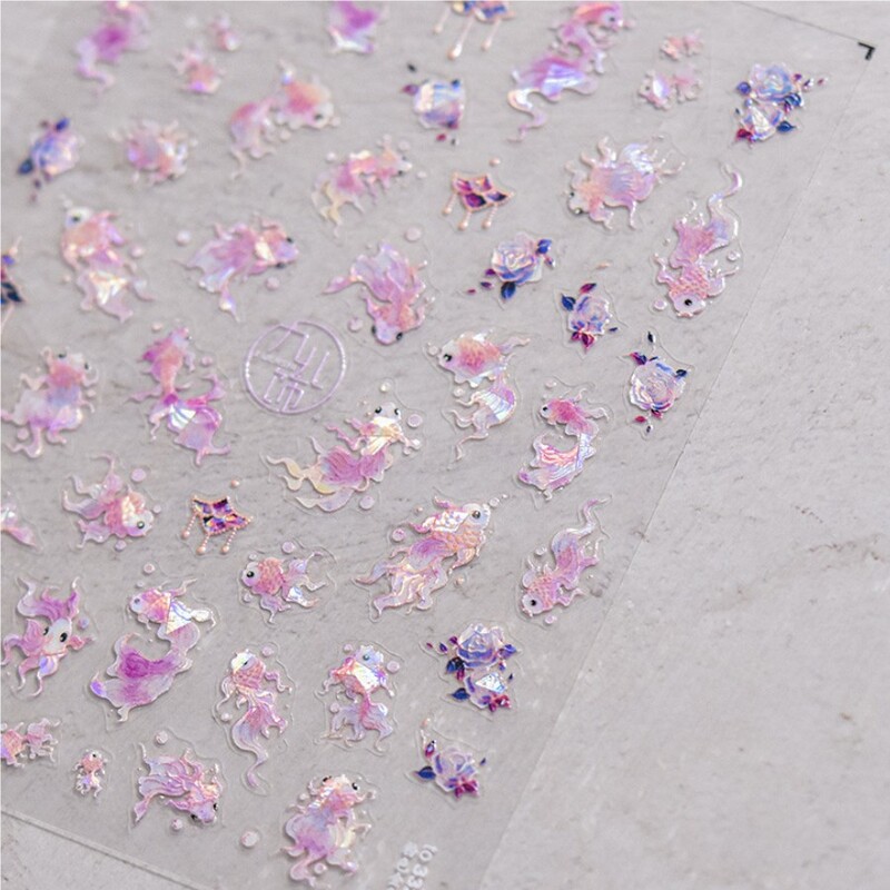 1kom 5D reljefne svjetlucave ribice Nail Art Kawaii naljepnice Ružičasto Žuto Crvene Samoljepljive Transfer Ukrasi za nokte Klizne naljepnice Uradi sam