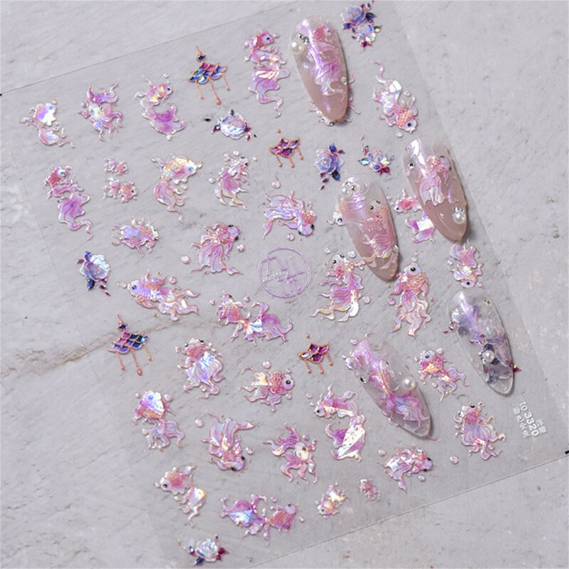 1kom 5D reljefne svjetlucave ribice Nail Art Kawaii naljepnice Ružičasto Žuto Crvene Samoljepljive Transfer Ukrasi za nokte Klizne naljepnice Uradi sam