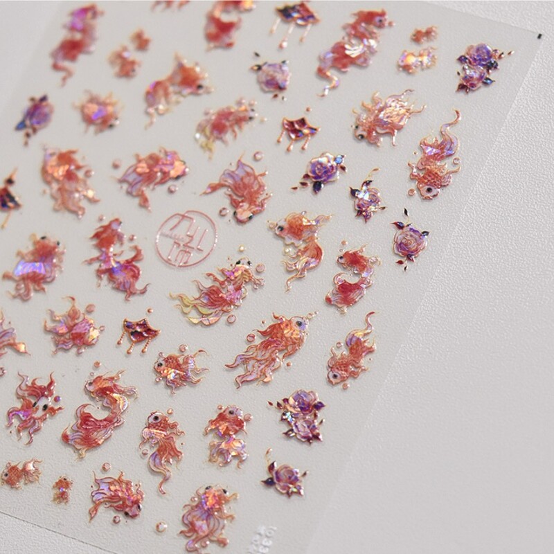 1kom 5D reljefne svjetlucave ribice Nail Art Kawaii naljepnice Ružičasto Žuto Crvene Samoljepljive Transfer Ukrasi za nokte Klizne naljepnice Uradi sam