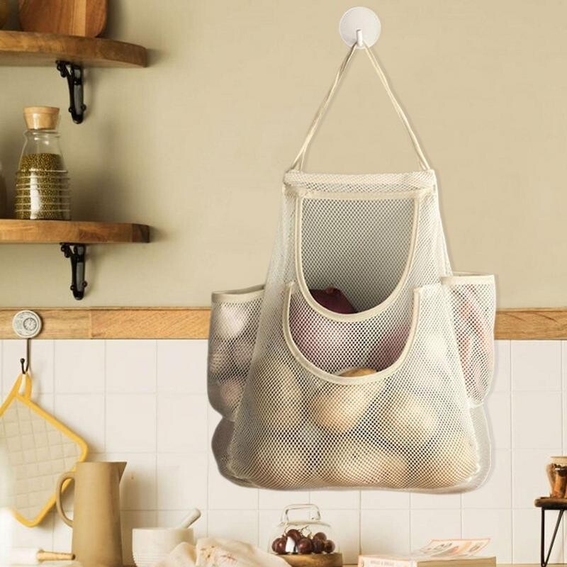 Tinklinis tinklas Daugkartinio naudojimo pakabinami laikymo maišeliai Vaisiai Daržovių Česnakai Svogūnai Namų tuščiaviduriai tinkliniai maišeliai Virtuvės priedai