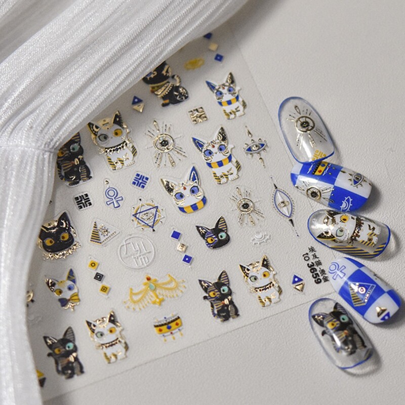 1 τμχ 5D Egypt Cat Nail Art Kawaii Αυτοκόλλητα Μπρονζέ Cartoon Cat Σχέδιο Αυτοκόλλητα Μανικιούρ Αξεσουάρ διακόσμησης DIY