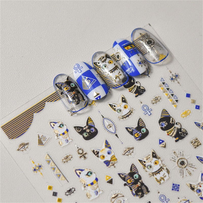 1 τμχ 5D Egypt Cat Nail Art Kawaii Αυτοκόλλητα Μπρονζέ Cartoon Cat Σχέδιο Αυτοκόλλητα Μανικιούρ Αξεσουάρ διακόσμησης DIY