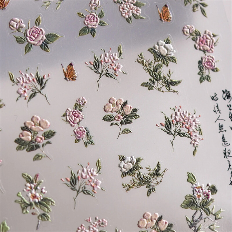 1kom 5D naljepnice za nokte s reljefnim japanskim ružičastim laticama Elegantni retro cvjetni samoljepljivi prijenosni ukrasi za nokte Naljepnice DIY