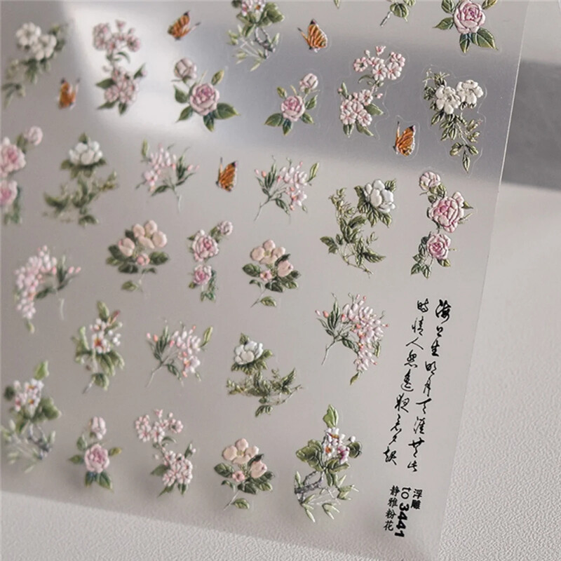 1kom 5D naljepnice za nokte s reljefnim japanskim ružičastim laticama Elegantni retro cvjetni samoljepljivi prijenosni ukrasi za nokte Naljepnice DIY