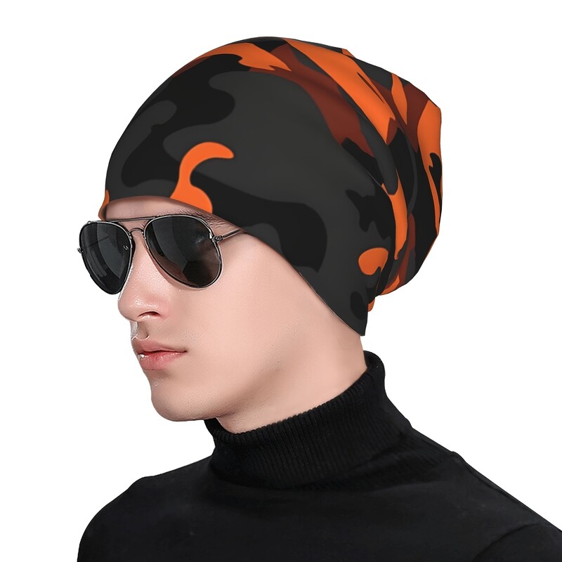 Kamuflažni crno-narančasti kamuflažni šeširi Hip Hop Goth Jesen Zima Skullies Beanies Kapa uniseks Muškarci Žene Topli pleteni šešir dvostruke namjene
