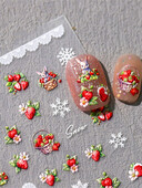 1 ΤΕΜ 5D αυτοκόλλητα νυχιών Lovely Rabbit Red Strawberry Μαλακά ανάγλυφα ανάγλυφα Αυτοκόλλητα αυτοκόλλητα νυχιών Αυτοκόλλητα για μανικιούρ