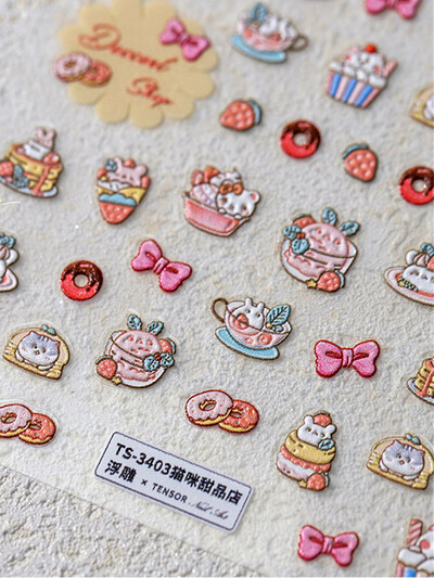 1 ΤΕΜ 5D αυτοκόλλητα νυχιών Lovely Rabbit Red Strawberry Μαλακά ανάγλυφα ανάγλυφα Αυτοκόλλητα αυτοκόλλητα νυχιών Αυτοκόλλητα για μανικιούρ