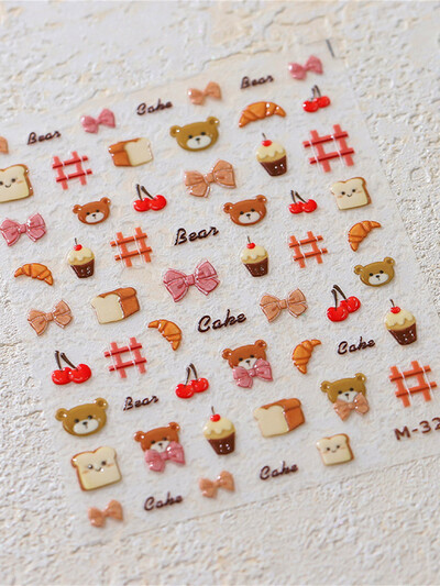 1 ΤΕΜ 5D αυτοκόλλητα νυχιών Lovely Rabbit Red Strawberry Μαλακά ανάγλυφα ανάγλυφα Αυτοκόλλητα αυτοκόλλητα νυχιών Αυτοκόλλητα για μανικιούρ