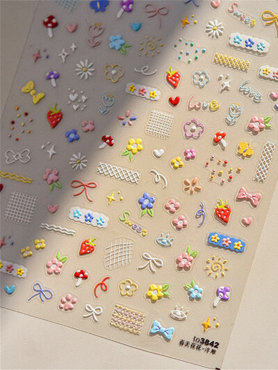 1 ΤΕΜ 5D αυτοκόλλητα νυχιών Lovely Rabbit Red Strawberry Μαλακά ανάγλυφα ανάγλυφα Αυτοκόλλητα αυτοκόλλητα νυχιών Αυτοκόλλητα για μανικιούρ