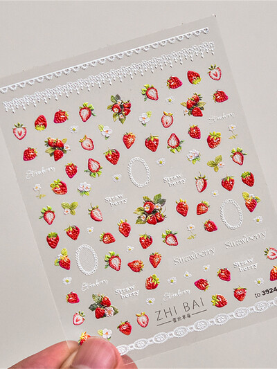 1 ΤΕΜ 5D αυτοκόλλητα νυχιών Lovely Rabbit Red Strawberry Μαλακά ανάγλυφα ανάγλυφα Αυτοκόλλητα αυτοκόλλητα νυχιών Αυτοκόλλητα για μανικιούρ