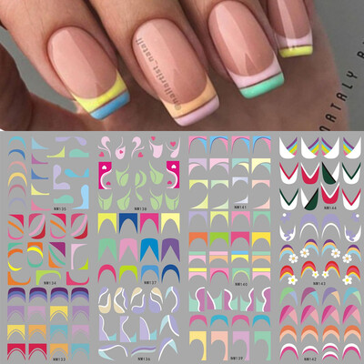 Francuski savjeti Naljepnice za klizanje za nokte Tattoo Geometrijske linije Nail Art Transfer Water Decals Manciture Decoration
