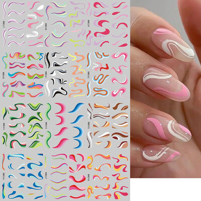 Francuski savjeti Naljepnice za klizanje za nokte Tattoo Geometrijske linije Nail Art Transfer Water Decals Manciture Decoration
