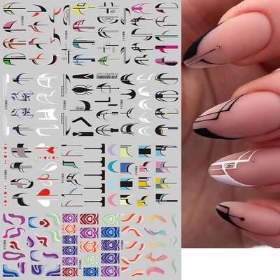 Francuski savjeti Naljepnice za klizanje za nokte Tattoo Geometrijske linije Nail Art Transfer Water Decals Manciture Decoration