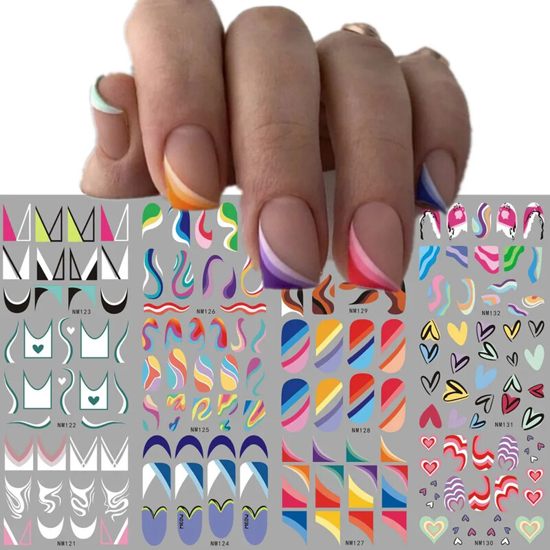 Francuski savjeti Naljepnice za klizanje za nokte Tattoo Geometrijske linije Nail Art Transfer Water Decals Manciture Decoration