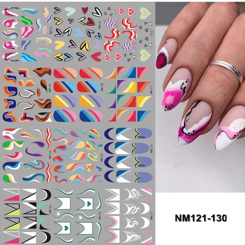 Francuski savjeti Naljepnice za klizanje za nokte Tattoo Geometrijske linije Nail Art Transfer Water Decals Manciture Decoration