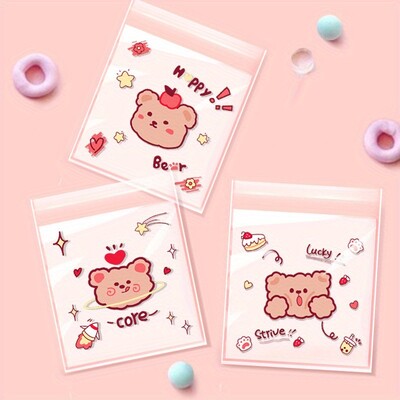 100 τμχ, Αυτοκόλλητες τσάντες σνακ , Τσάντες καλούδια από σελοφάν, Τσάντες Cartoon Bear Bunny Treat, Τσάντες για μπομπονιέρες γενεθλίων