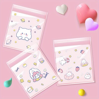 100 τμχ, Αυτοκόλλητες τσάντες σνακ , Τσάντες καλούδια από σελοφάν, Τσάντες Cartoon Bear Bunny Treat, Τσάντες για μπομπονιέρες γενεθλίων