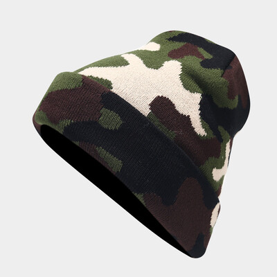 Beanie kape Vruća rasprodaja, zimska muška topla pletena kapa, ležerna kamuflažna jacquard smotana hip hop bez kape Ftrucker hatsree Dostava