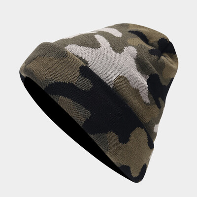 Beanie kape Vruća rasprodaja, zimska muška topla pletena kapa, ležerna kamuflažna jacquard smotana hip hop bez kape Ftrucker hatsree Dostava
