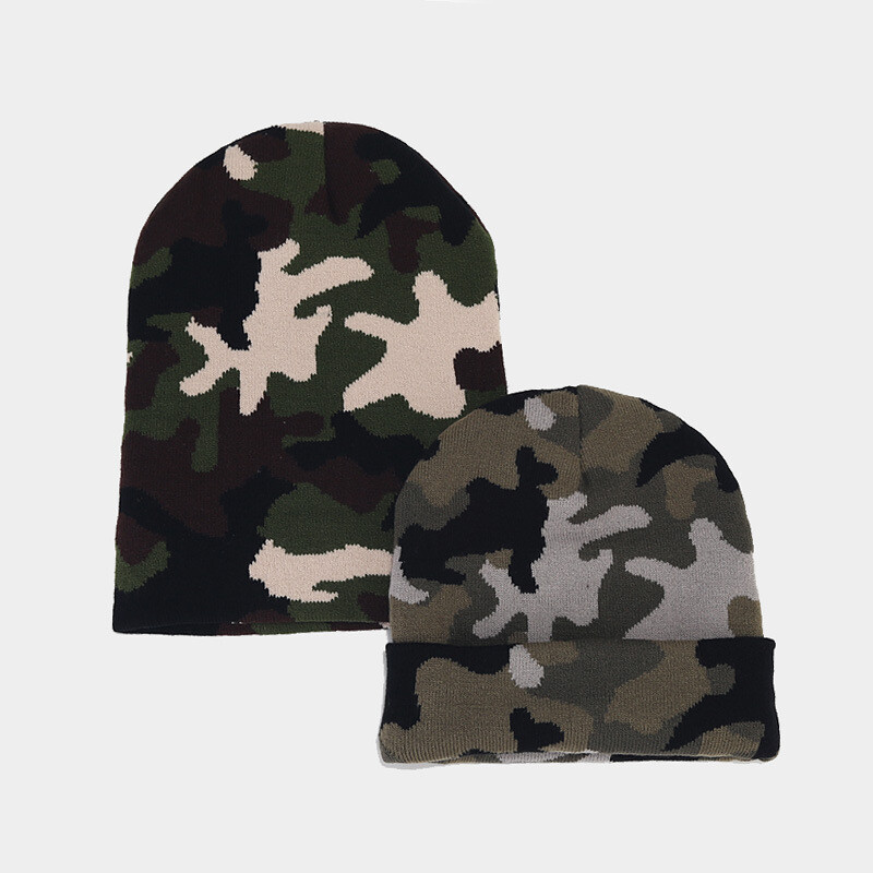 Beanie kape Vruća rasprodaja, zimska muška topla pletena kapa, ležerna kamuflažna jacquard smotana hip hop bez kape Ftrucker hatsree Dostava