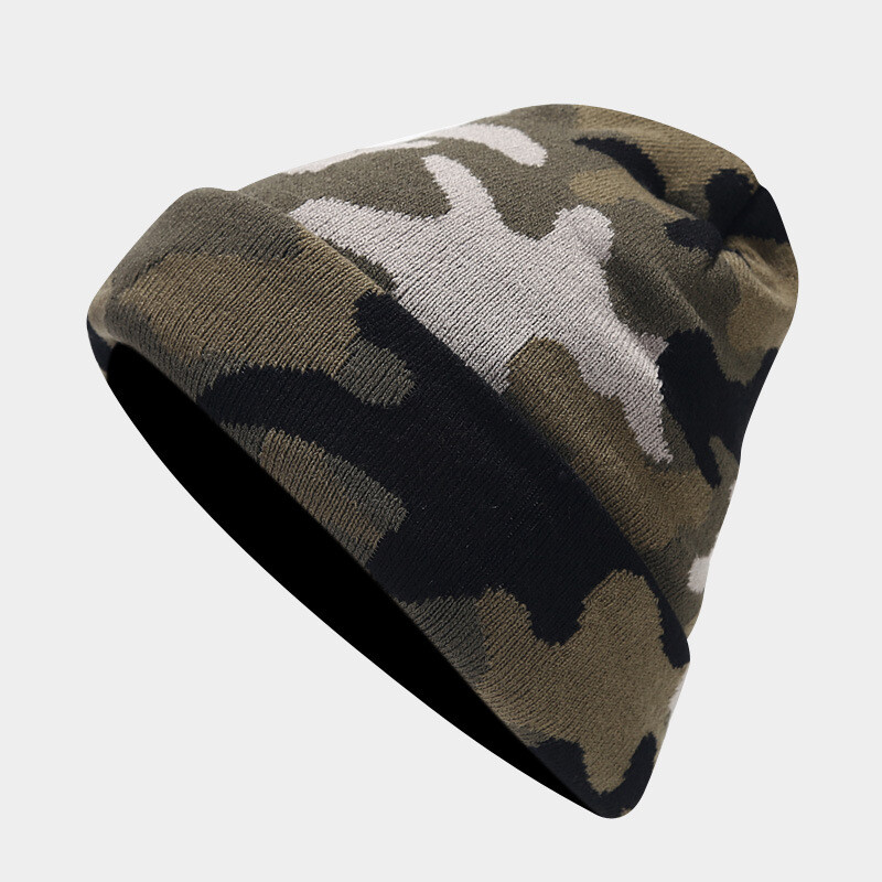 Beanie kape Vruća rasprodaja, zimska muška topla pletena kapa, ležerna kamuflažna jacquard smotana hip hop bez kape Ftrucker hatsree Dostava