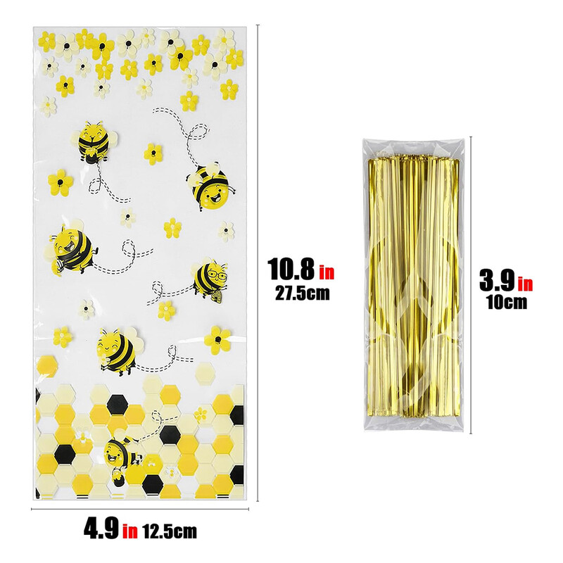 50 τεμ Bee Clear Candy Bags Yellow Honey Bee Cellofane Candy Bag with Twist Ties Τσάντες συσκευασίας για Baby Shower πάρτι γενεθλίων