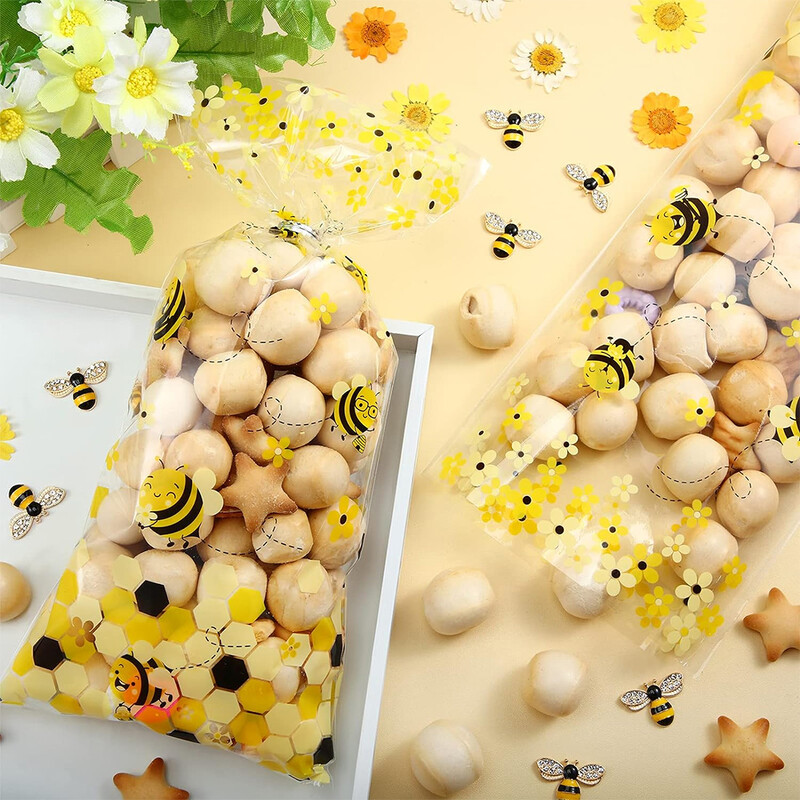 50 τεμ Bee Clear Candy Bags Yellow Honey Bee Cellofane Candy Bag with Twist Ties Τσάντες συσκευασίας για Baby Shower πάρτι γενεθλίων
