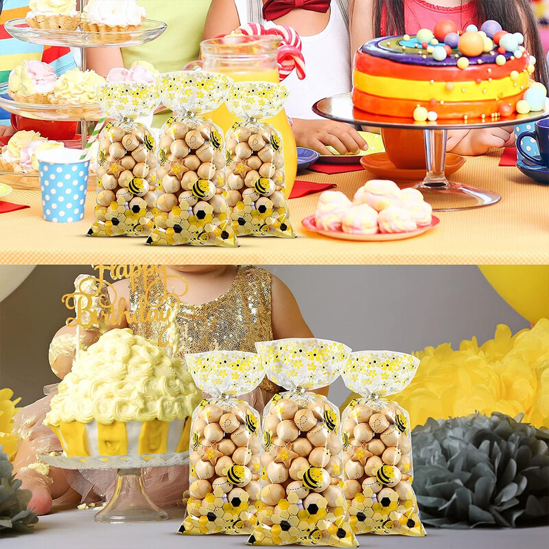 50 τεμ Bee Clear Candy Bags Yellow Honey Bee Cellofane Candy Bag with Twist Ties Τσάντες συσκευασίας για Baby Shower πάρτι γενεθλίων
